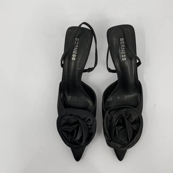 Berness Camellia black satin pumps shoe d'orsay kitten heel back strap new 10 - Picture 4 of 7